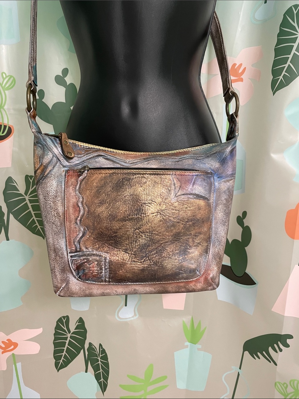 Jane Yoo Iridescent Metallic Brown Leather Shoulder Bag
